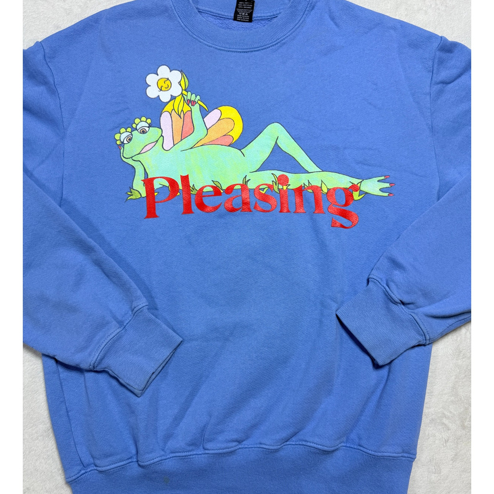 Harry Styles Pleasing Frog Crewneck Sweatshirt Blue Organic Cotton Unisex Sz Sm